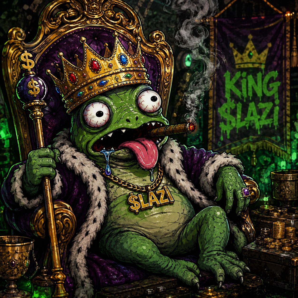 King $LAZI on a golden throne
